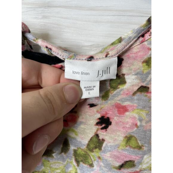 J Jill Love Linen Shirt Womens Large Floral 3/4 Sleeve Lightweight Button Up Top - Picture 6 of 10